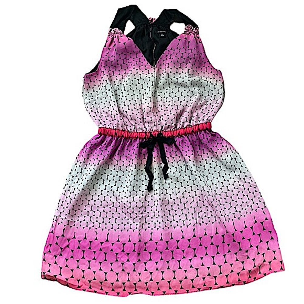 Pink Ombré Circle Pattern Drawstring Dress